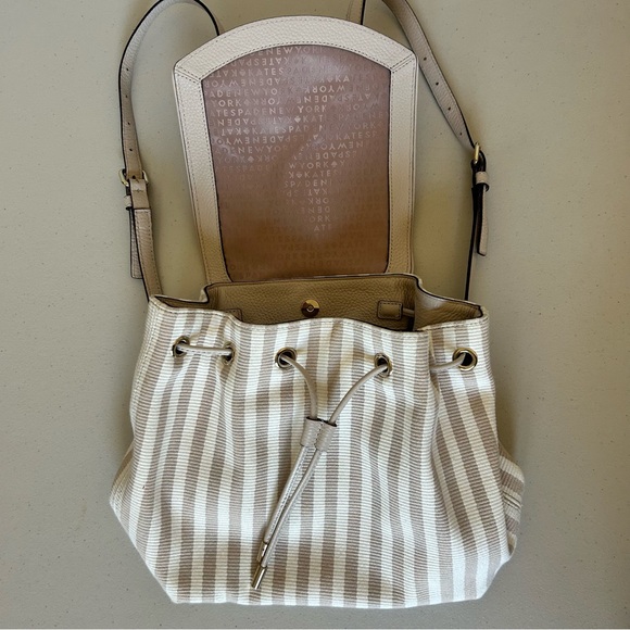 Kate Spade Mulberry Street Cream and Tan Striped Small Backpack - Picture 8 of 13